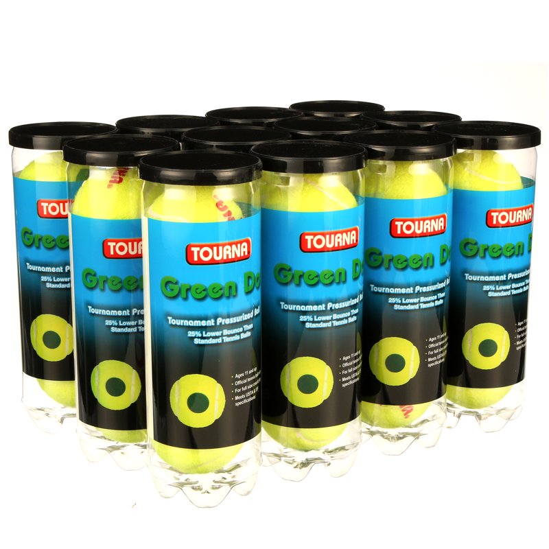 Pressurized Tennis Balls for Full Court Play - Green Dot, 12 Cans