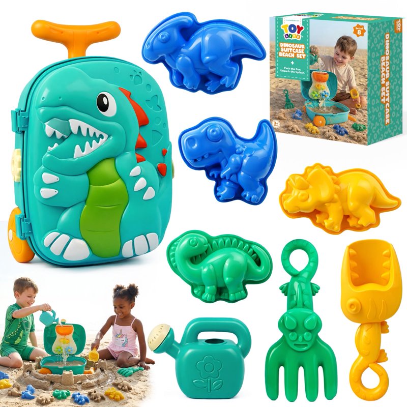 Kids Sand Toy Set with Rolling Luggage Water Play System and Molds