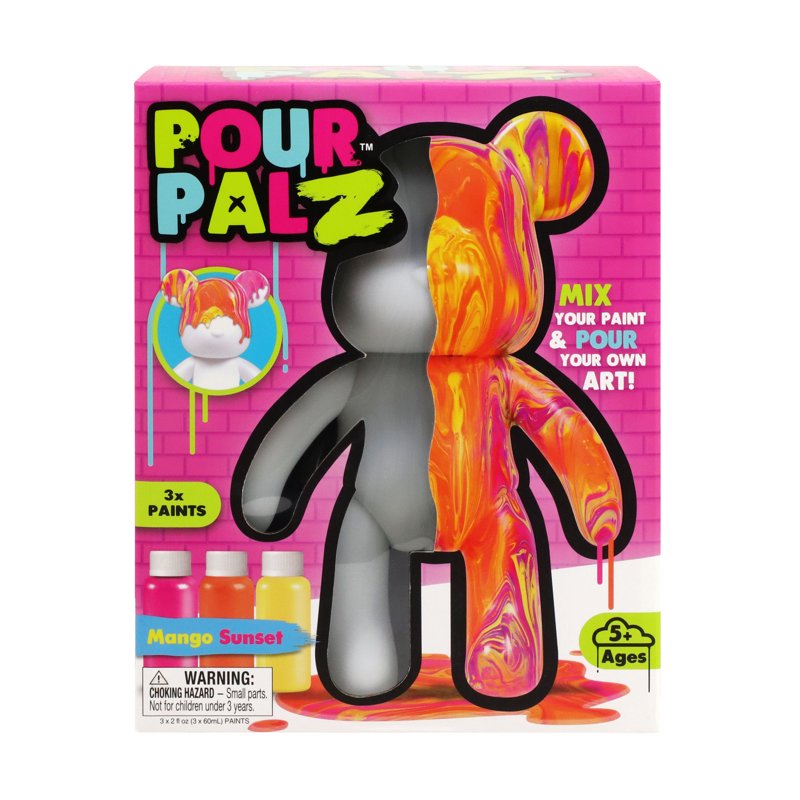 DIY Paint Pour Craft Kit for Kids and Adults - 9-Inch Posable Bear, Mango Sunset