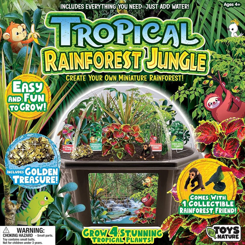Tropical Rainforest Jungle DIY Biosphere Terrarium Kit - Grow Mini Plants & Animal Figures