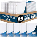 Bulk College Ruled Loose Leaf Paper - 8x10.5 Inch, 3-Hole Punch, 50 Pack, 5000 Sheets