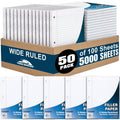 Bulk Wide Ruled Loose Leaf Paper Pack for Binders - 50 Reams 5,000 Sheets