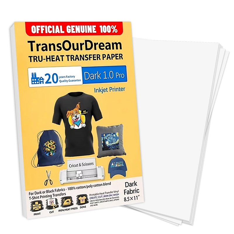 Heat Transfer Paper for Dark Fabrics - 40 Sheets Printable Vinyl for T-Shirts & DIY Projects