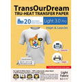 Heat Transfer Paper for Laser & Inkjet Printers - 8.5x11 Inch, 20 Sheets for Light & White T-Shirts