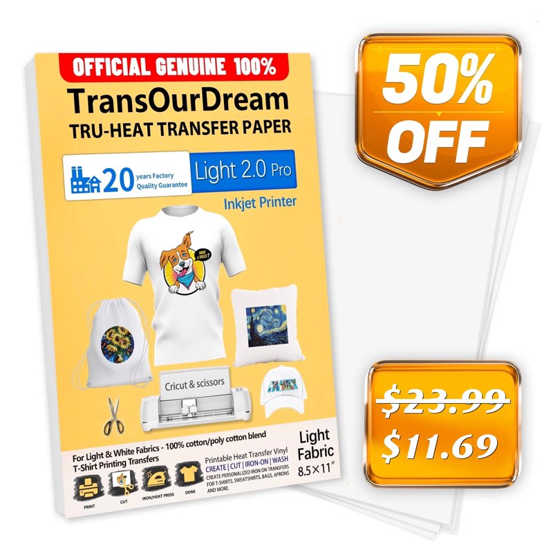 Light T-Shirt Transfer Paper Pack - 15 Sheets for Inkjet Printers