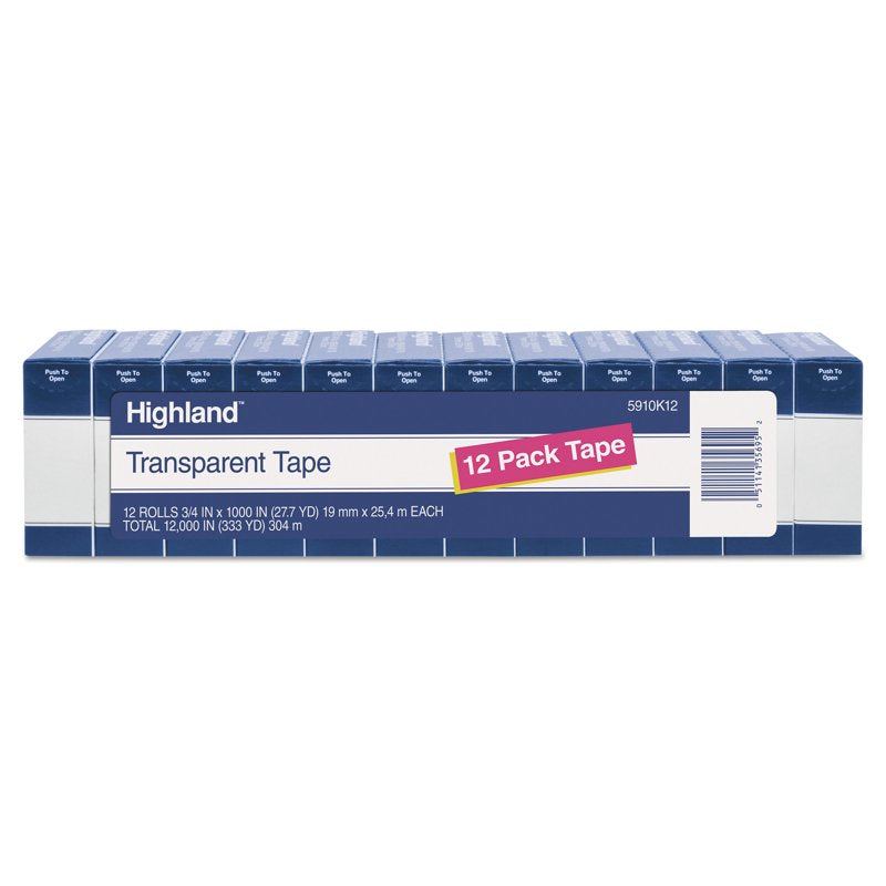 Clear Office Tape 1-Inch Core, 0.75-Inch x 83.33 Feet, Pack of 12 or More