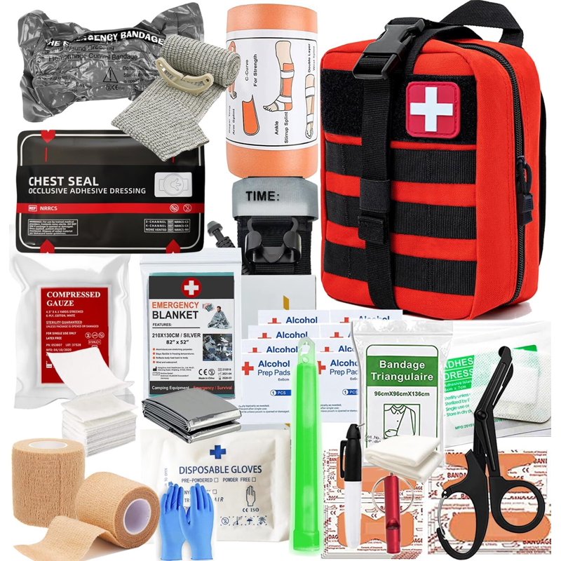 Trauma First Aid Kit with Chest Seal, Israeli Bandage, Tourniquet, Splint, Gauze & Emergency Supplies