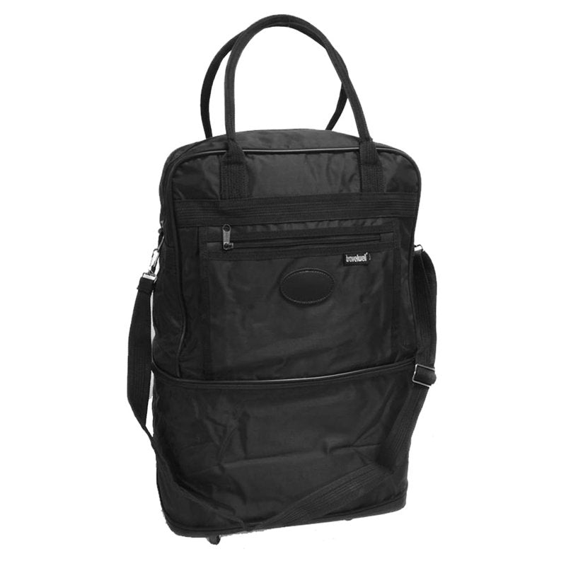 Expandable Wheeled Travel Tote Bag with Handles and Shoulder Strap – Black