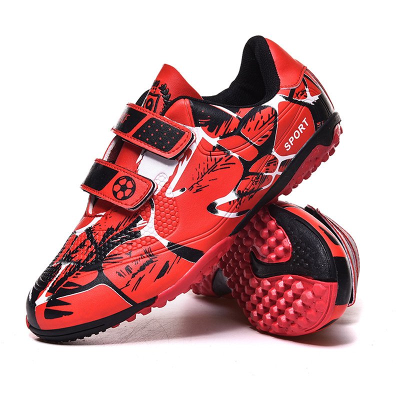 TrendOFT Kids Soccer Cleats - A19 Red2, 7-8 Years, Breathable Outdoor/Indoor Football Shoes