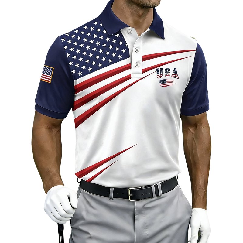 Men's Patriotic 250th Anniversary USA Flag Polo Shirt - Casual Short Sleeve Golf Tee