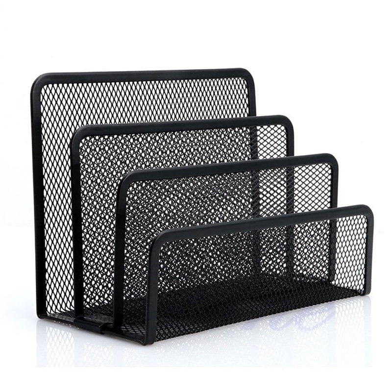 Small Metal Mesh Desk File Organizer with 3 Compartments - Black