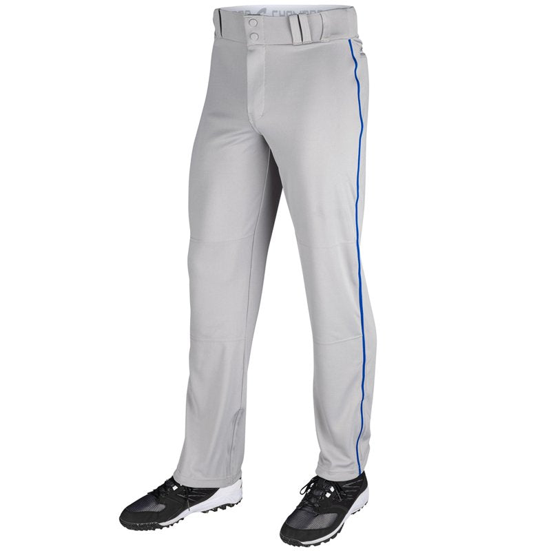 Adult Baseball Pants with Braid - Open Bottom, Reinforced Knees, 2XL Grey