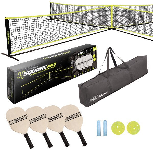 Pickleball & 4-Square Pro Outdoor Game Set - Triumph 4-Square Pro, 20ft Net, 4 Paddles