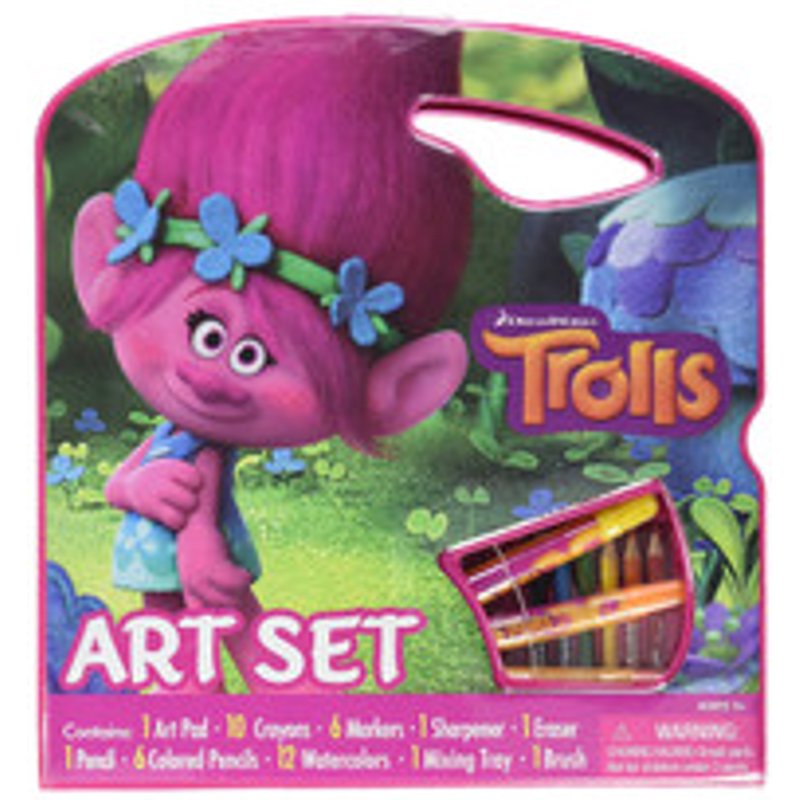 Kids Trolls Character Art Case with Art Supplies, Portable Storage Box