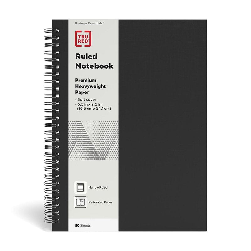 Medium Soft Cover Ruled Notebook - Black, 6.5 x 9.5 Inches, 80 Sheets