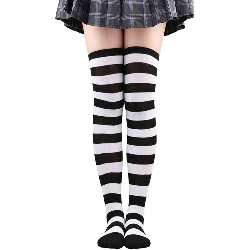 Striped Knee High Socks for Women - Black & White, Thigh High, Compression Stockings