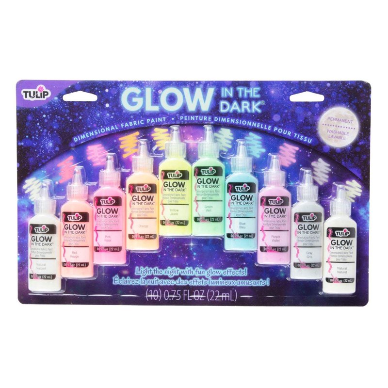 Glow in The Dark Fabric Paint Set - 10 Colors, 0.75 fl oz Each