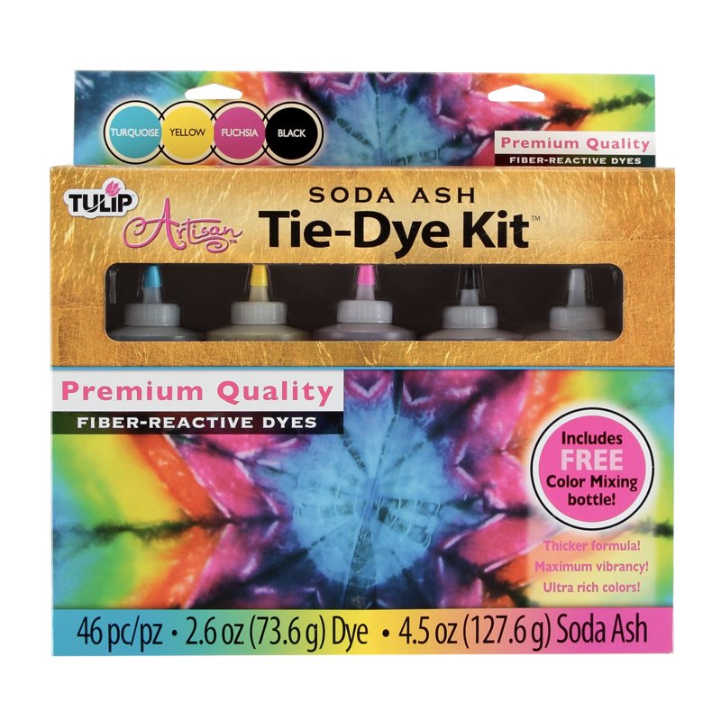 Tie-Dye Kit with Fiber Reactive Dyes, Soda Ash & Supplies for Fabric Art