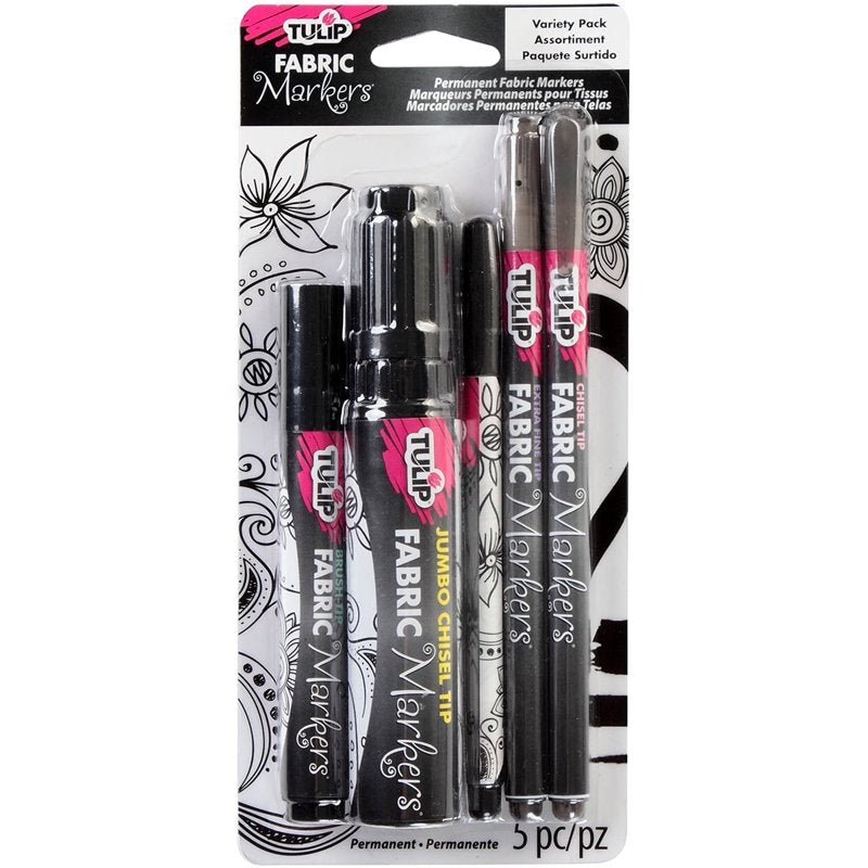 Black Fabric Markers Set - Permanent Textile Paint with Fine, Chisel & Brush Tips