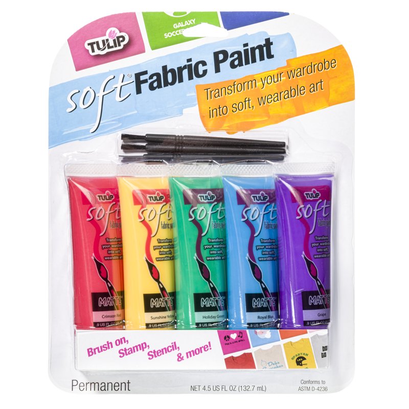 Fabric Paint Set with 5 Colors & 3 Brushes - Washable & Soft Finish