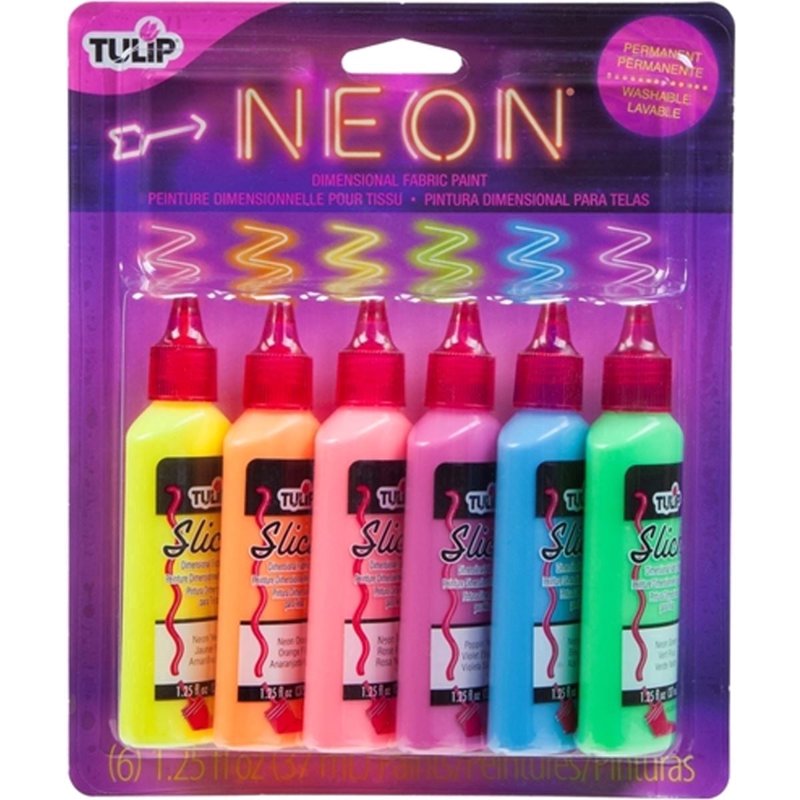 Neon Puff Paint Set 6-Pack Multi-Surface Waterproof Fabric Craft Paint