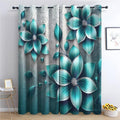 Turquoise Floral Blackout Curtains - Thermal Insulated Grommet Drapes for Living Room & Bedroom - Pack of 2