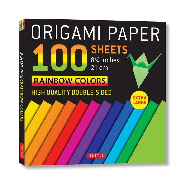 Rainbow Origami Paper Pack - 100 Sheets, Large 8.25 Inch Double-Sided Colored Sheets