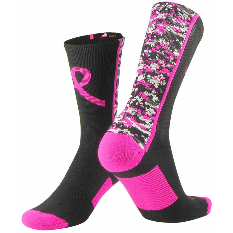 Breast Cancer Awareness Crew Socks with Digital Camo Design - Support & Performance