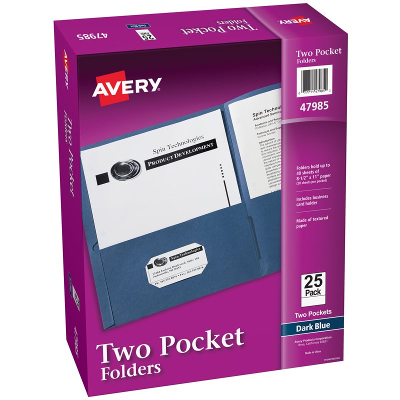 2-Pocket Folder Set - Holds 40 Sheets, Blue Office & School Folders