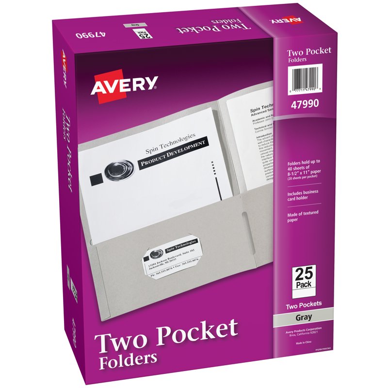 Two Pocket Folders - Holds Up to 40 Sheets, Gray Pack of 2 or Single