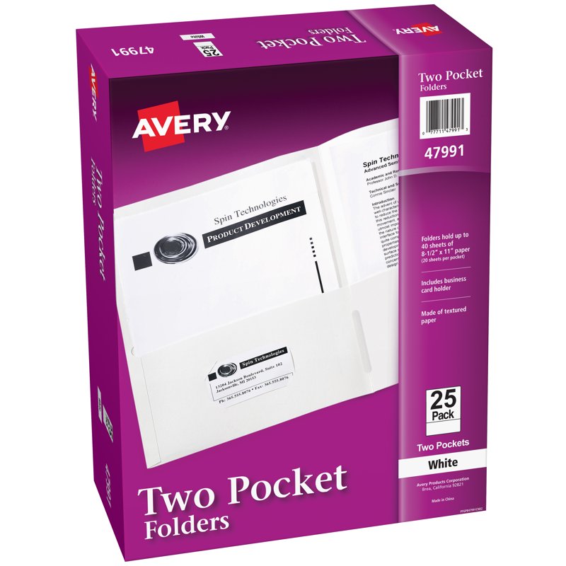 Two Pocket Folder Set - Holds Up to 40 Sheets - White - Pack Options