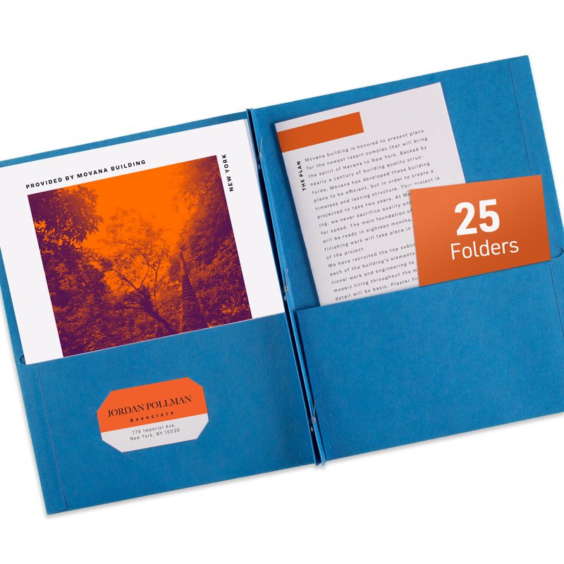 Blue Two Pocket Folders with 3 Prong Fasteners - Pack of 25