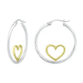 Two Tone Heart Hoop Earrings in Sterling Silver - Classic Jewelry Gift