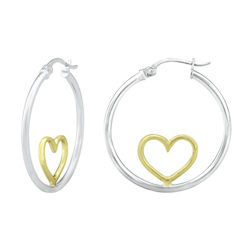 Two Tone Heart Hoop Earrings in Sterling Silver - Classic Jewelry Gift
