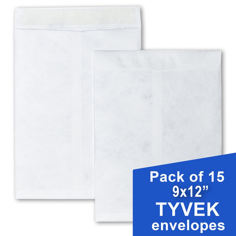 Self-Seal Tyvek Envelopes 9x12 Inches, White, Pack of 15 - Durable Shipping Mailers