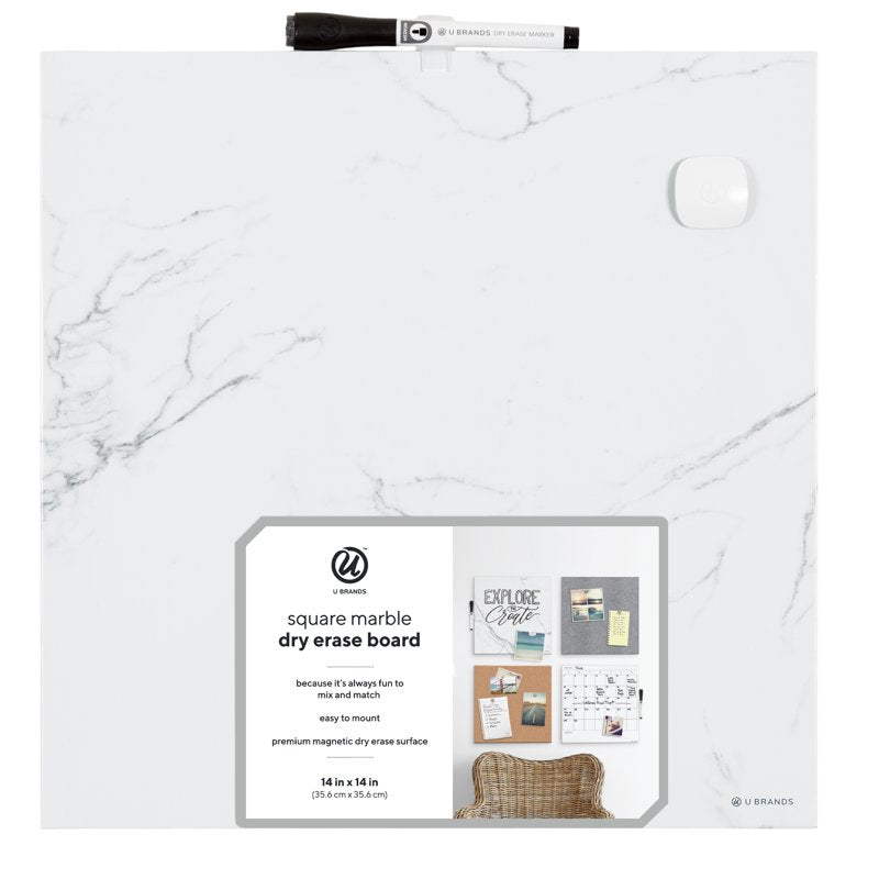Magnetic Dry Erase Whiteboard 14x14 in. Gray Marble Surface - Office & Home
