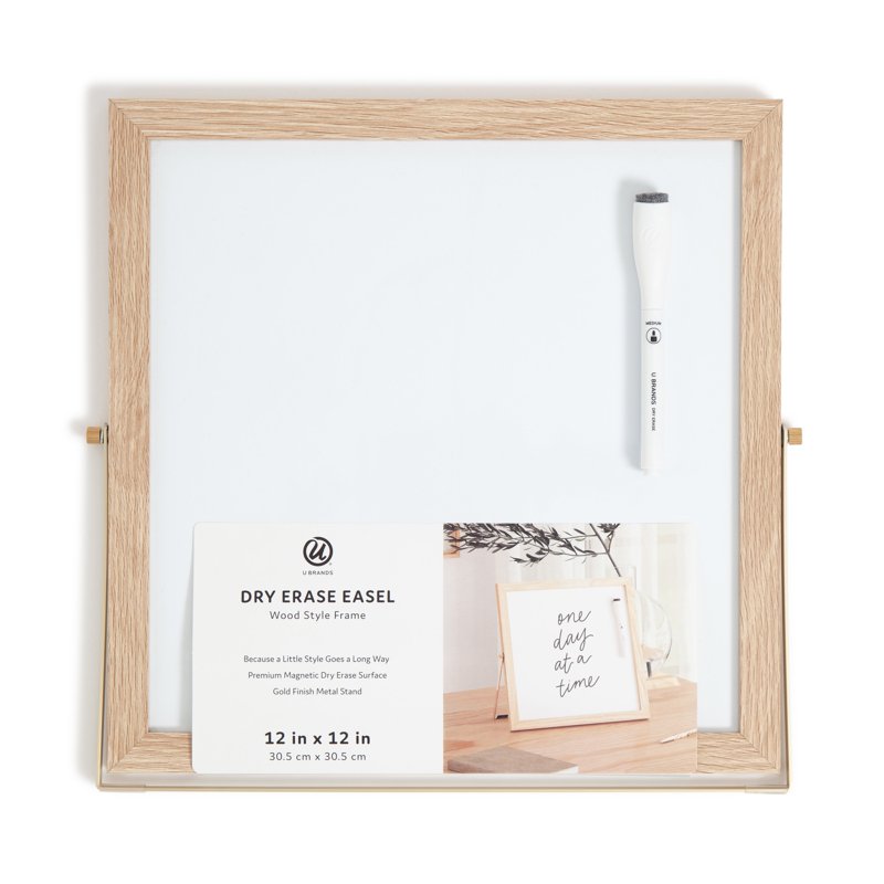 12x12 Magnetic Whiteboard with Wood-Style Frame and Marker - Dry Erase Easel for Office & Home
