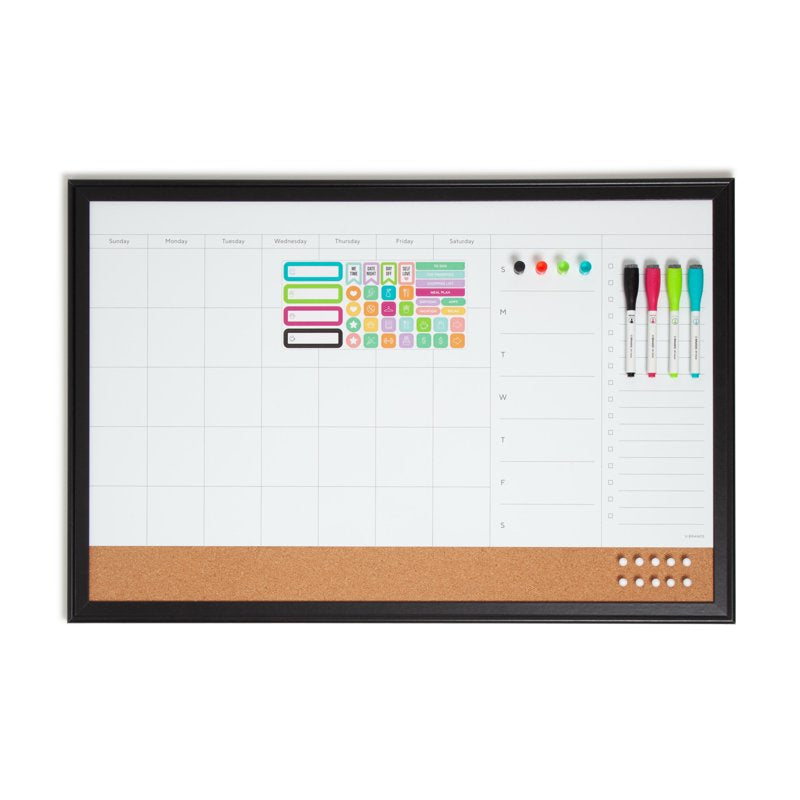 Magnetic Dry Erase Calendar Board 30x20 in with Frame for Office Home Classroom