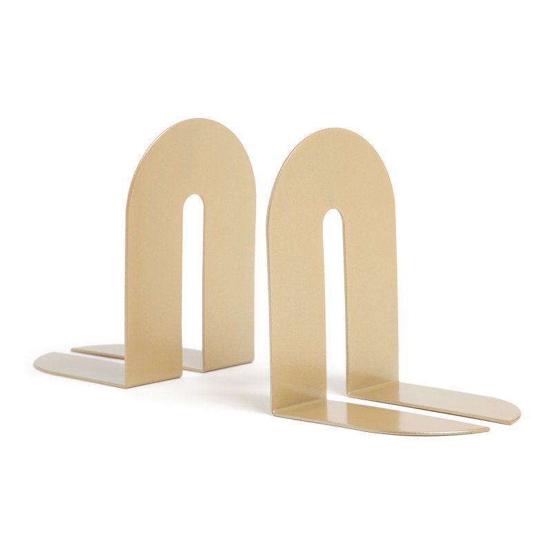 Industrial Metal Arch Bookends Set of 2 - Gold Finish, Modern Book Organizer
