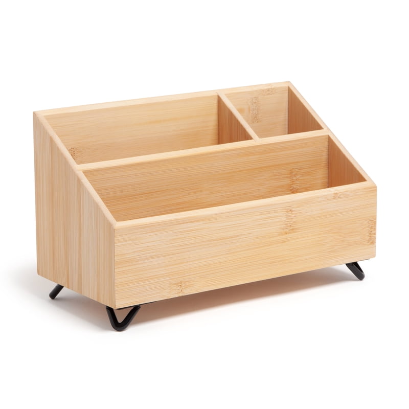 Bamboo Desktop Organizer with 3 Compartments - Office Desk Storage