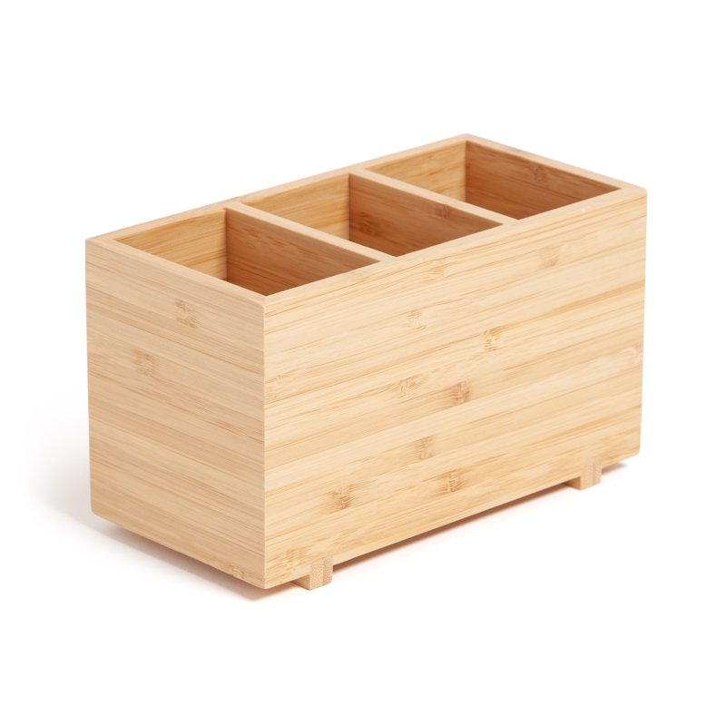 Bamboo Desktop Organizer for Office Supplies - 3 Compartments, Zen Design