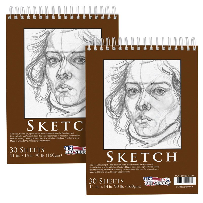 Heavy-Weight Sketch Pad A4 11x14 Inch Spiral Bound 90 lb 30 Sheets Pack of 2