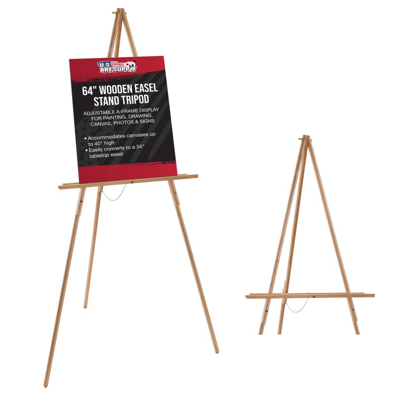 Adjustable Wooden Artist Easel with Canvas Support & Tray - 64 Inches