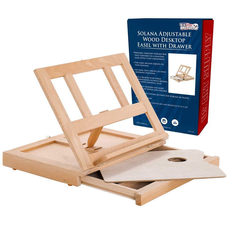 Adjustable Wooden Artist Desk Easel with Storage Drawer and Paint Palette