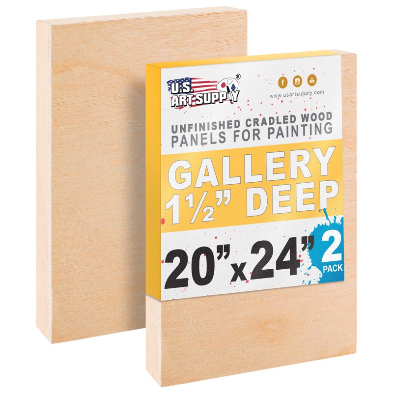Unfinished Cradled Wood Panels for Painting - 20x24 Inch, 2 Pack, Gallery Birch Canvas Boards for Acrylic, Oil, Mixed Media