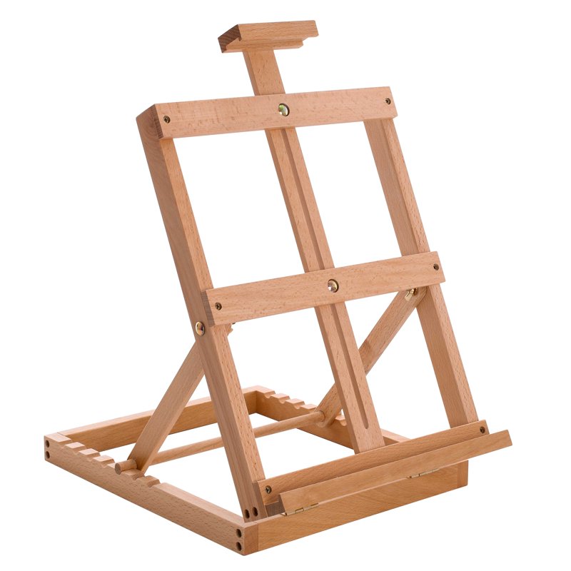 Heavy Duty Wooden Tabletop Easel for Artists, Holds 23-inch Canvas, Adjustable Beechwood Studio Display