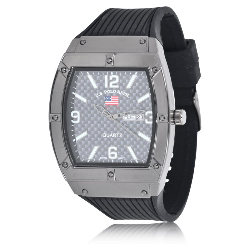 Men's Analog Watch with Gun Metal Case and Black Silicone Strap