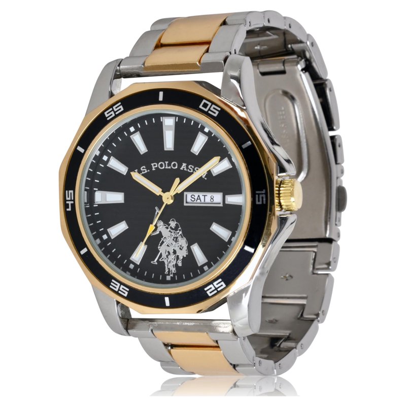 Men's Classic Quartz Watch with Black Dial and Two-Tone Band