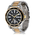Men's Classic Quartz Watch with Black Dial and Two-Tone Band