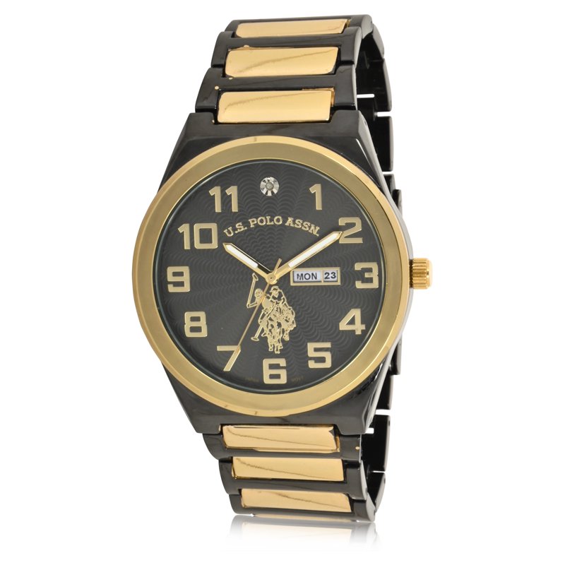 Men's Classic Watch with Black Case and Gold Center Link